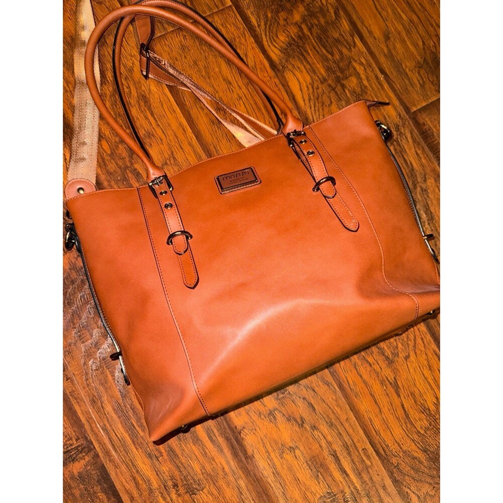 MOSISO 19" Brown Laptop Tote Bag for Women with Durable Handle Briefcase Handbag